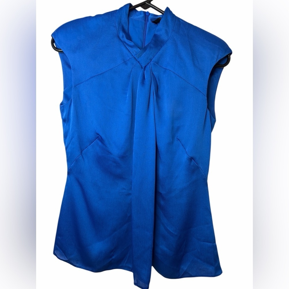 Karen Millen Vibrant Blue Drape Front Mock Neck Blouse NWT